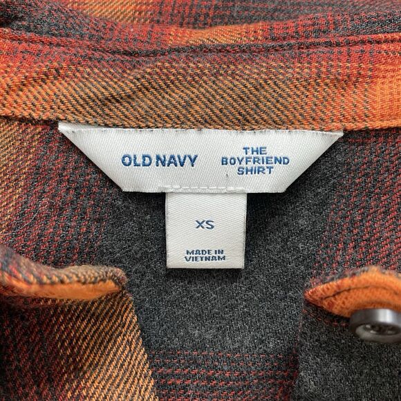 Old Navy Taylor Swift Evermore Boyfriend Shirt XS *Cropped* Orange Black Plaid O - Picture 2 of 11